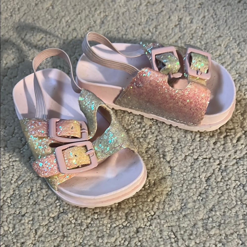Pink and Gold Glitter Sandals with Comfort Footbed